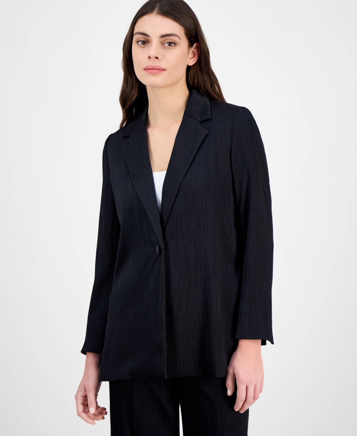 Anne Klein Women's Crinkled Satin Notched Collar One-button Jacket In Anne Black