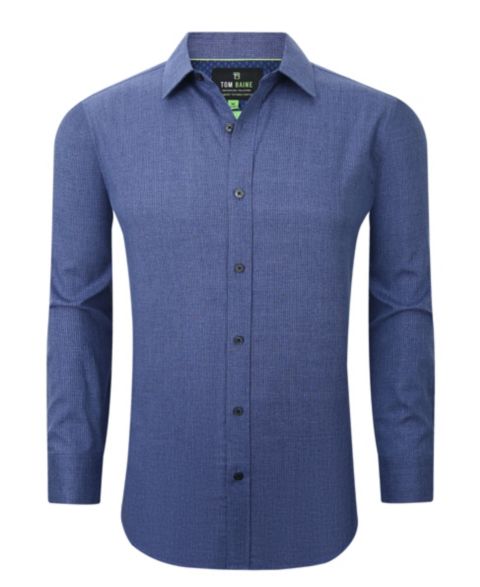Мужская рубашка Tom Baine Four-Way Stretch Solid Textured Button Down Dress Shirt, цвет: Синий