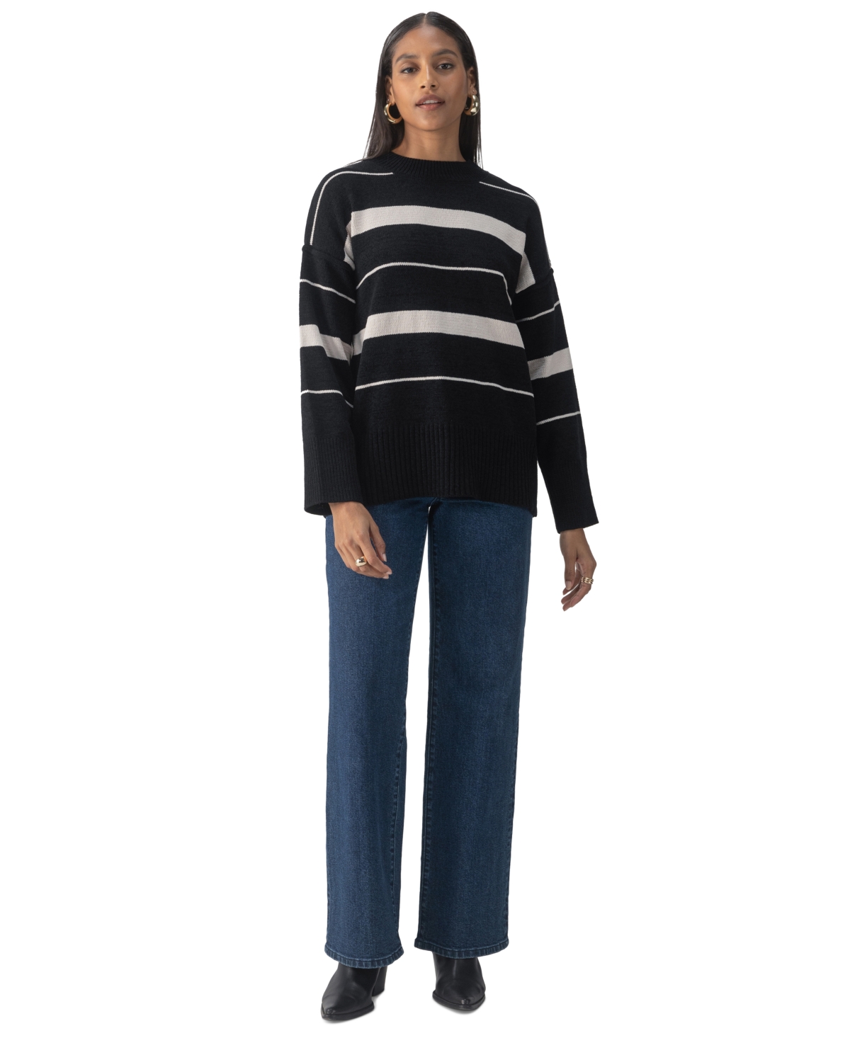Sanctuary Modern Stripe Tunic Sweater In Black With Almond Stripe