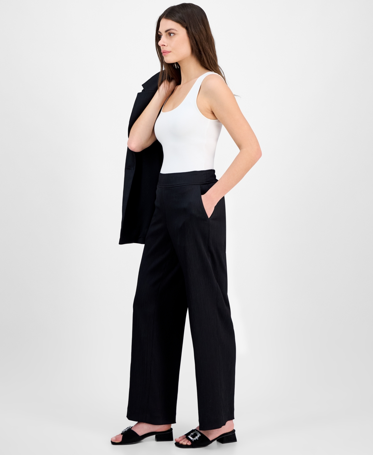 Anne Klein Plus Womens High Rise Pull On Flare Jeans In Anne Black