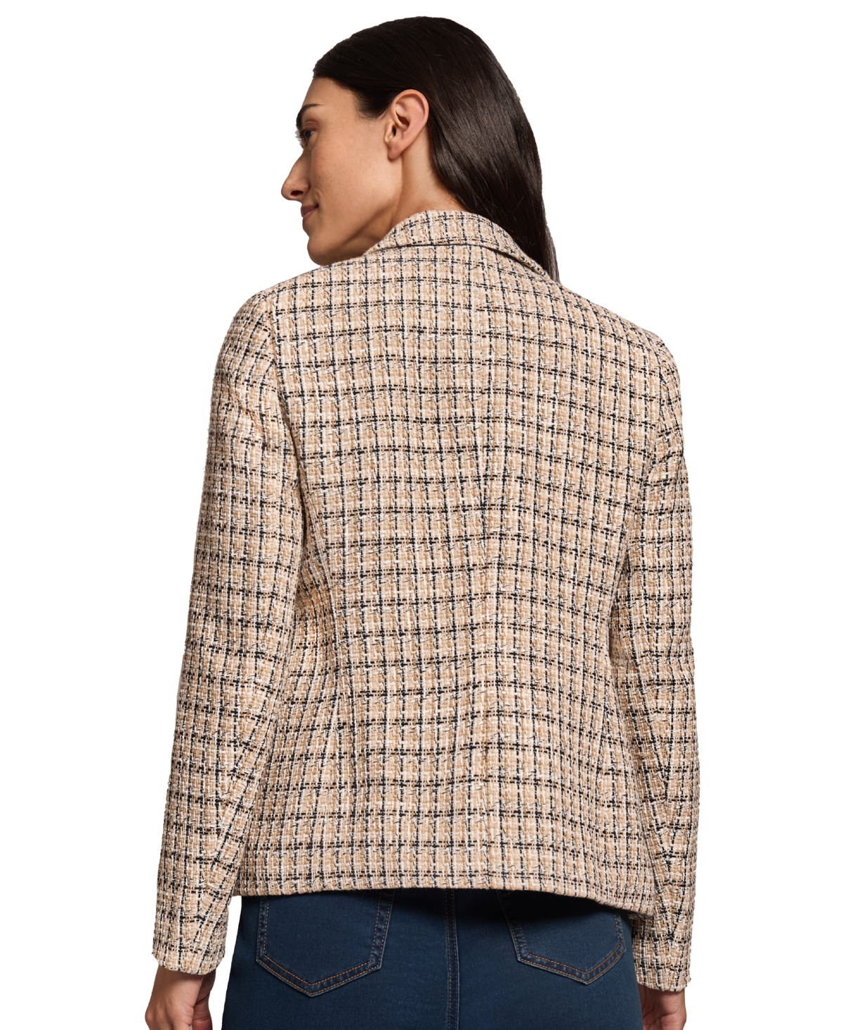 Jones New York Women's Faux-Double Breasted Plaid Jacket