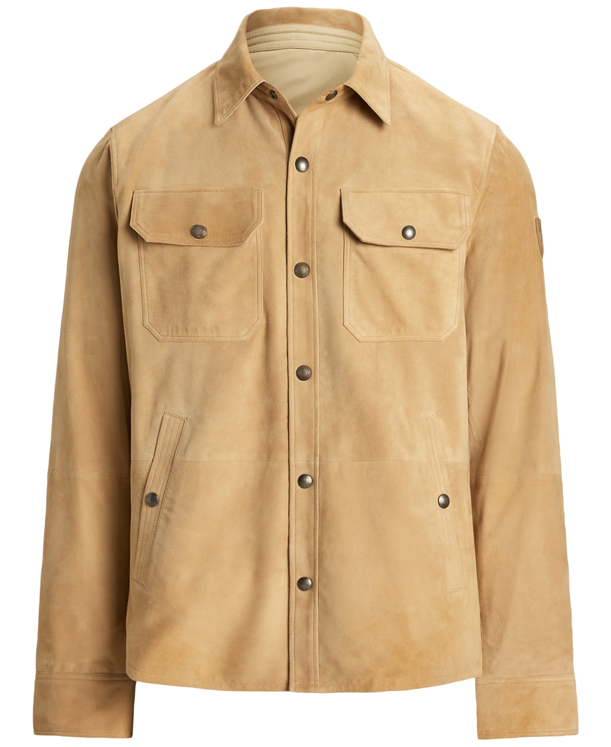 Polo Ralph Lauren Ralph Lauren Reversible Suede-taffeta Shirt Jacket In Vintage Khaki,dune Tan