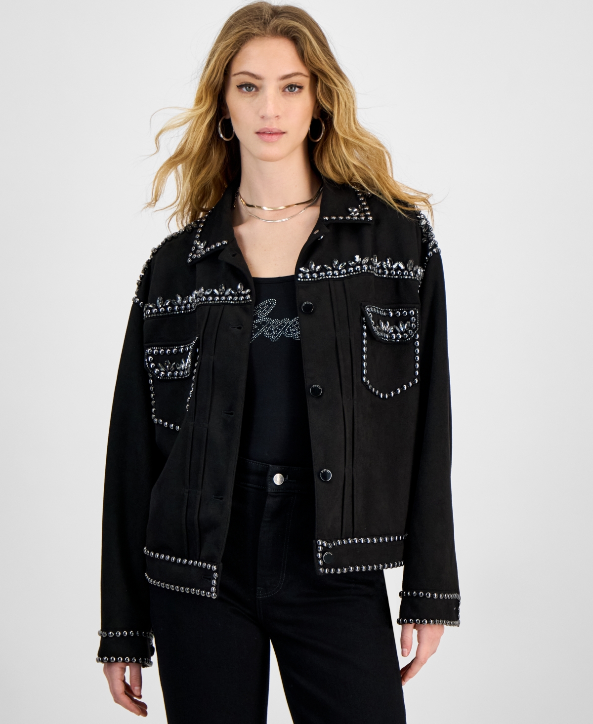 Women's Angelica Faux-Suede Studded Jacket - Jet Black