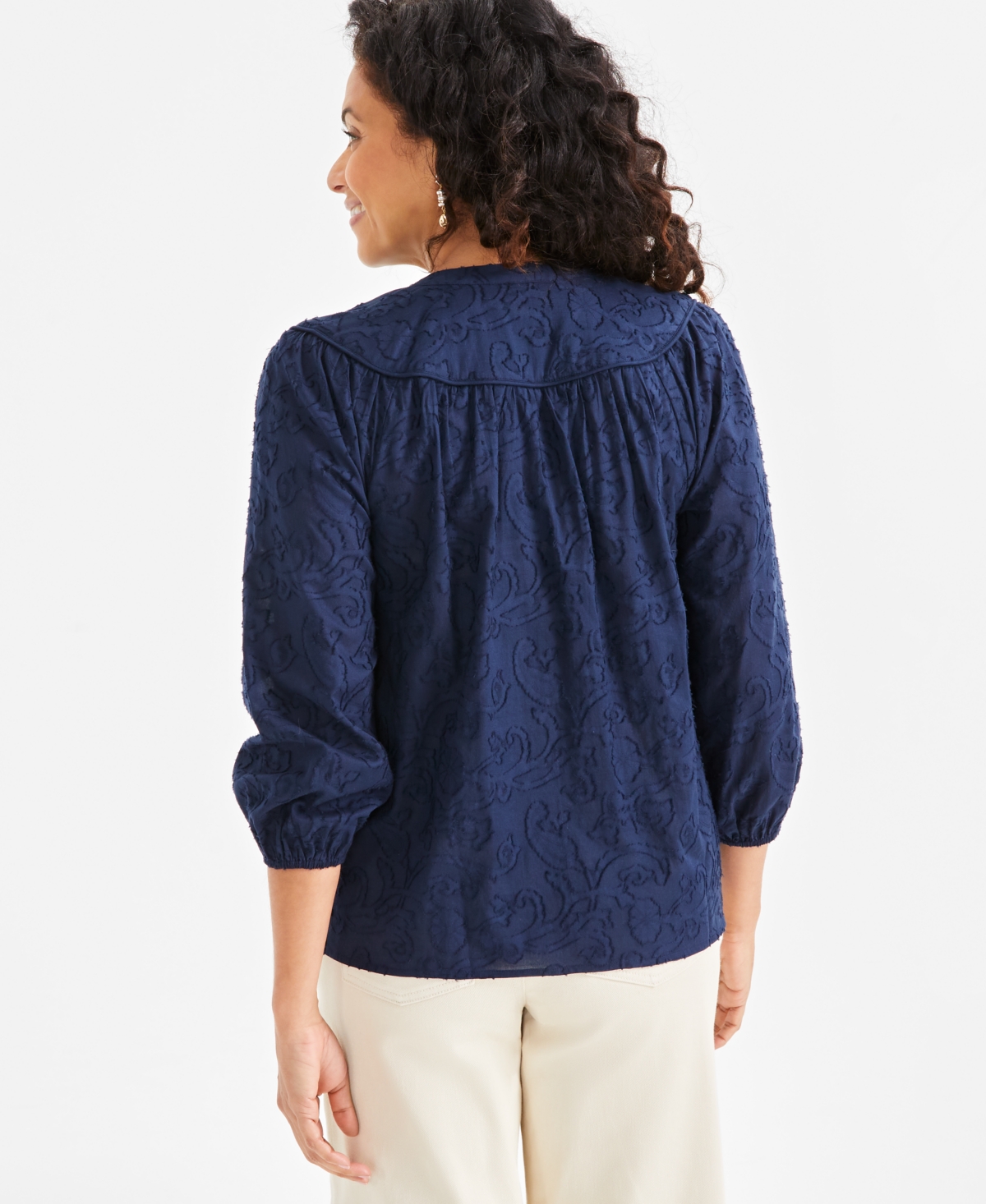 Style & Co Women's Textured Cotton Split-Neck Shirt, Exclusively at Macy's