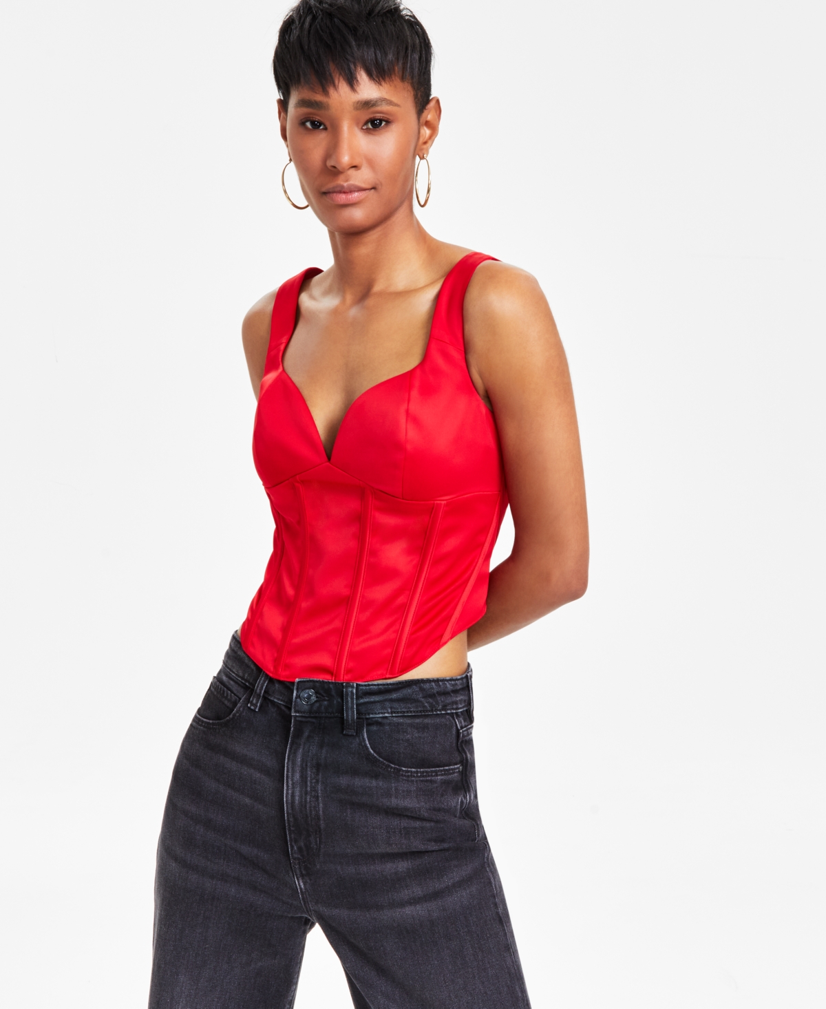 Guess Women's J'adore Sleeveless Sweetheart Corset Top In Siren Red