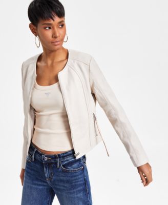 GUESS - Women's Shylo Leather Zip-Front Moto Jacket