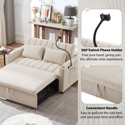 Streamdale Convertible Sofa Bed Loveseat with USB Ports, Storage, and Phone Holder