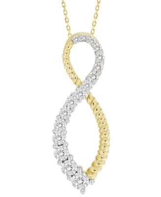 Macy's - Diamond & Polished Bead Infinity Pendant Necklace (1/3 ct. t.w.) in 10k Gold, 16" + 2" extender