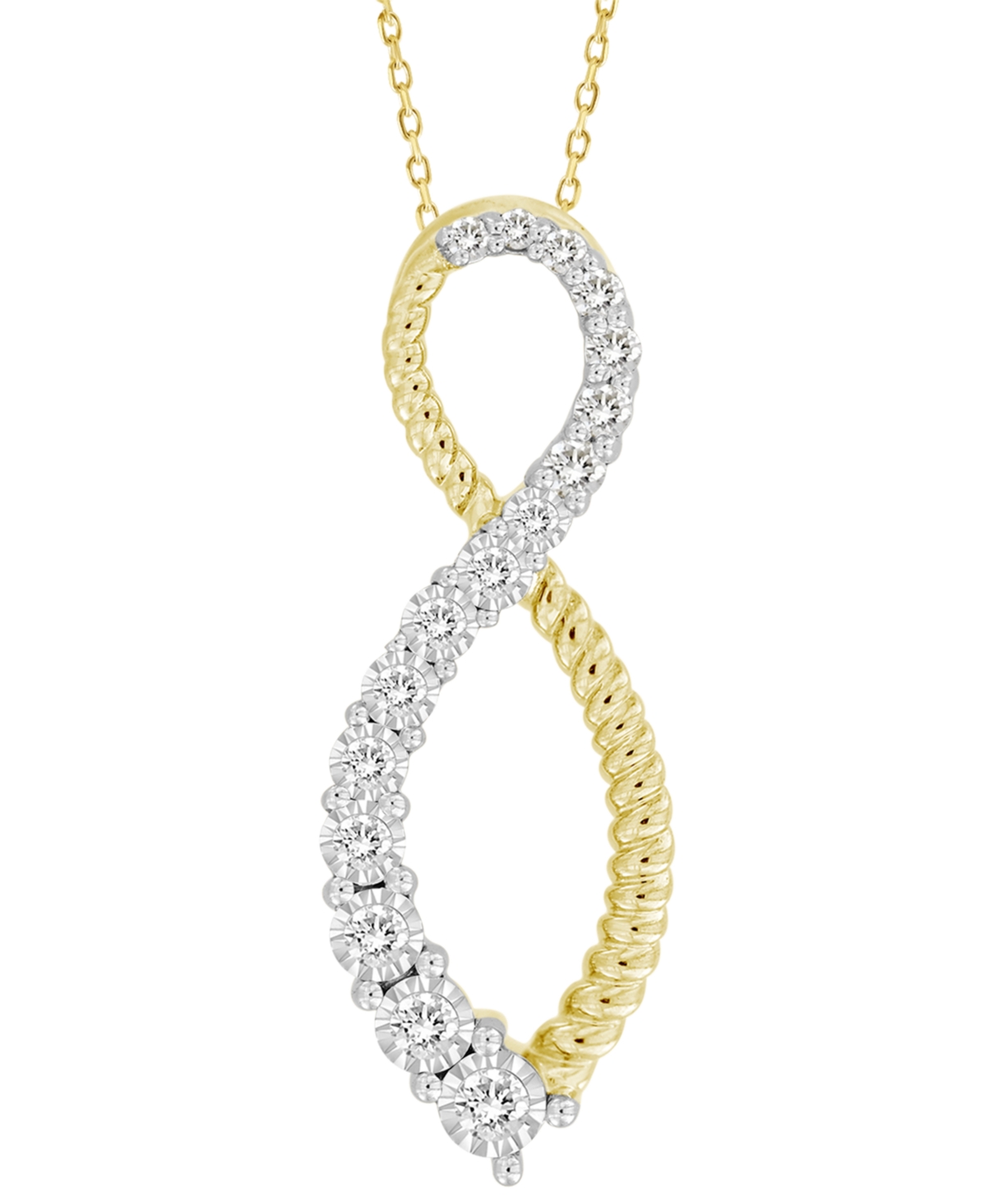 Diamond & Polished Bead Infinity Pendant Necklace (1/3 ct. t.w.) in 10k Gold, 16" + 2" extender - Yellow Gold