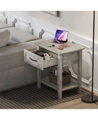 Grey Nightstands Set of 2, End Table with Drawer, Side Table for Spaces, 2 Tiers Storage Shelves with Dresser, Bedside Table for Living Room, Bedroom, Dorm (2pcs-Grey)