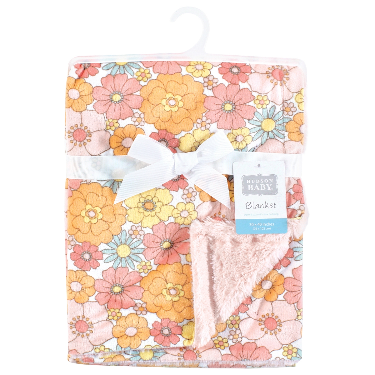 Hudson Baby Girls Plush Blanket with Furry Binding and Back, One Size - Peace love flowers