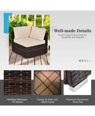 6PCS Patio Rattan Furniture Set Cushioned Sofa Coffee Table Garden
