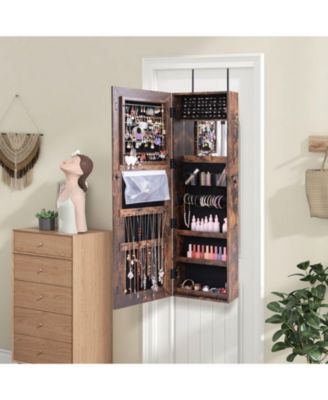 Door Wall Mount Touch Screen LED Light Mirrored Jewelry Cabinet Storage