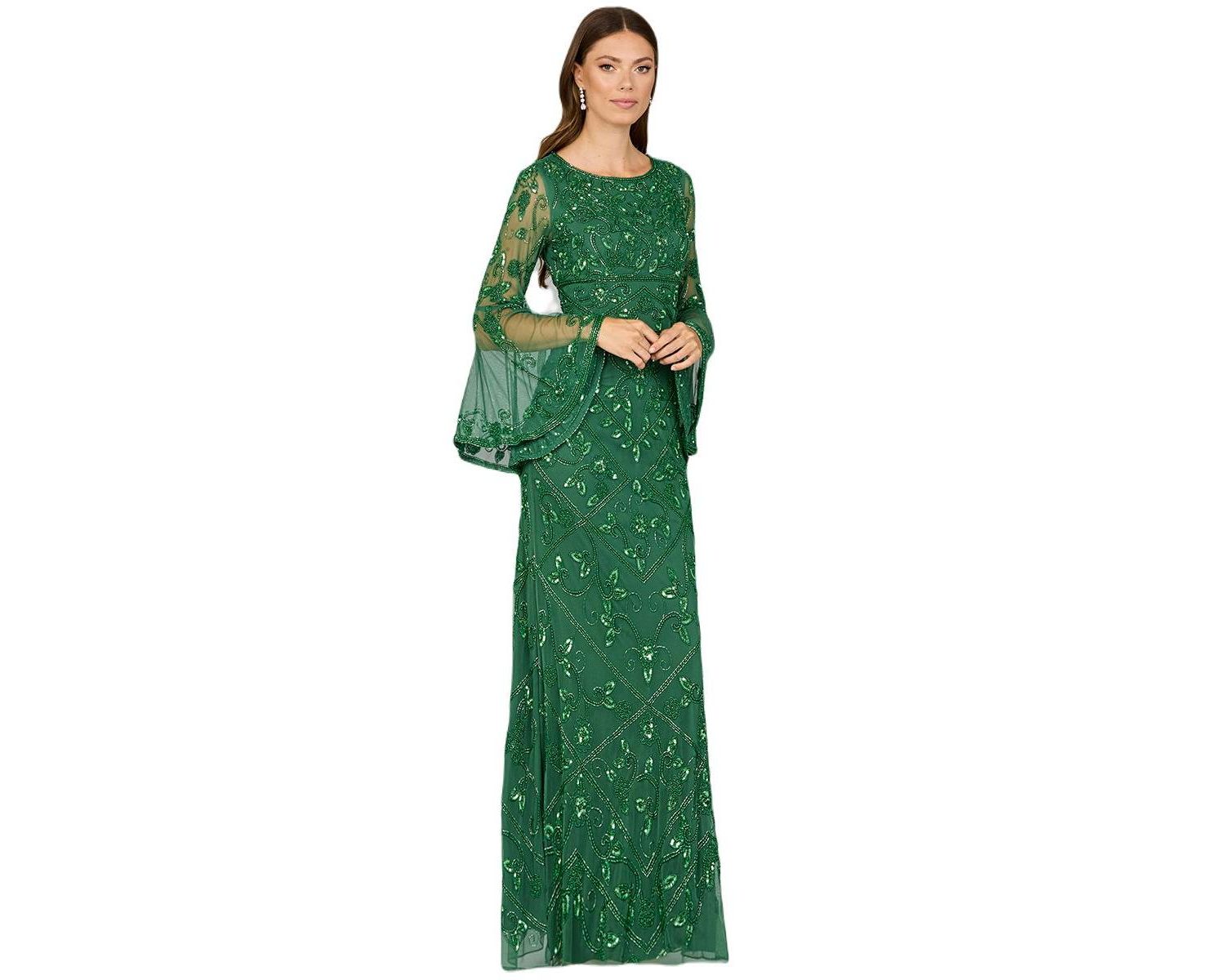 Women's Bell Sleeved High Neck Beaded Gown