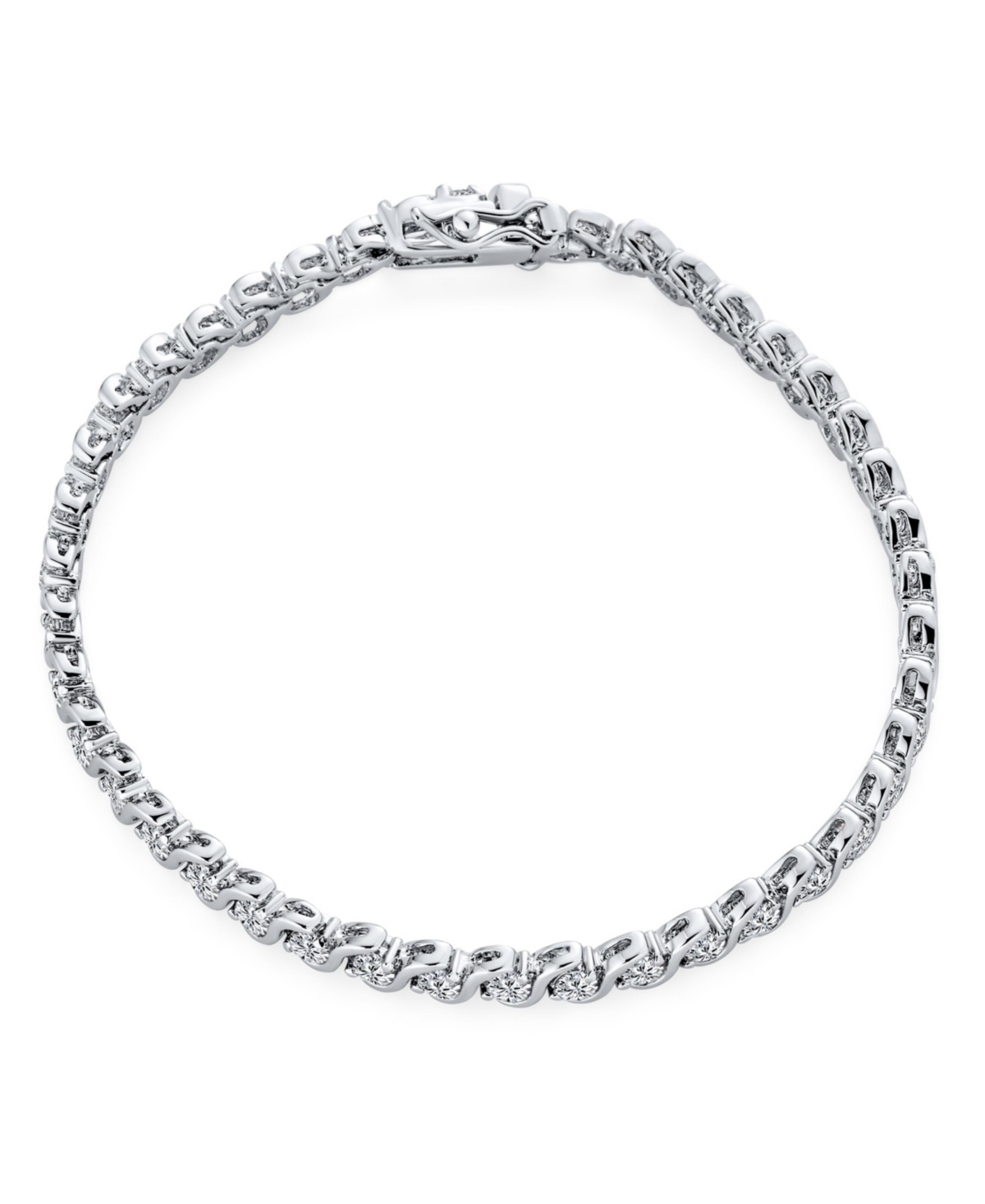 Bling Jewelry Jewelry 20 Ct Cz Round Solitaire Swirl Wave Link Tennis Bracelet For Women Plated Silver Rhodium 77.5 Inch