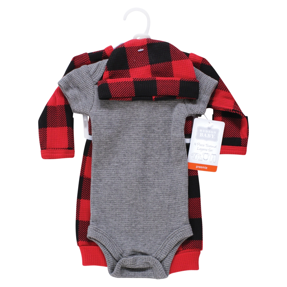 Hudson Baby Baby Boys Thermal Preemie Layette 4pc Set, Preemie - Buffalo plaid