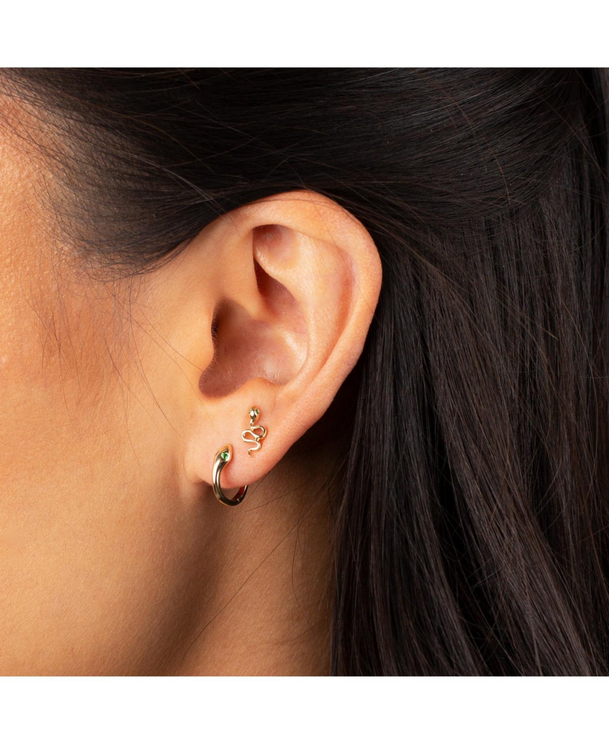 By Adina Eden Tiny Emerald Snake Stud Earring 14K - 14k gold