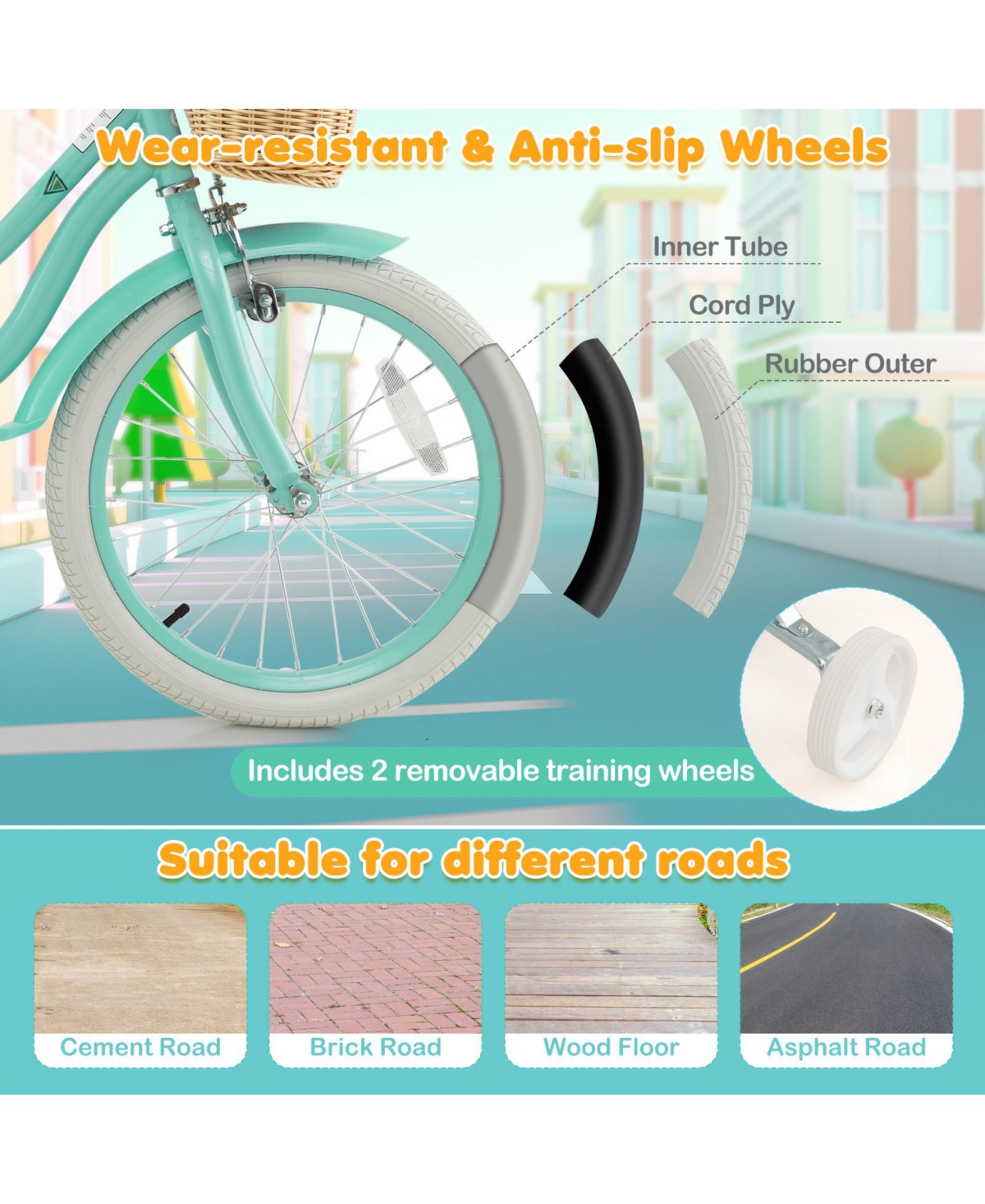 Hongge 18-Inch Kids Bike with Adjustable Handlebar and Seat for 4-8 Years Old