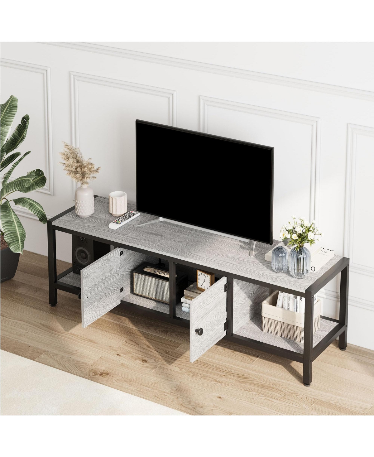 gaomon Tv Stand with Storage,TV Entertainment Center Up to TV,Wooden Tv Stand for Living Room, Bedroom- Grey