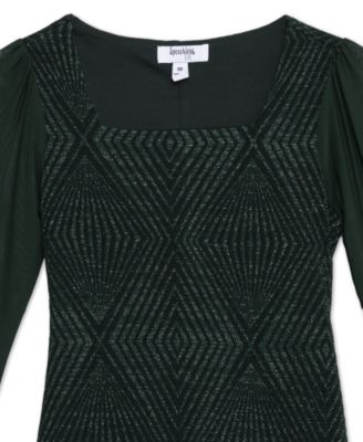 Big Girls Knee Length Square Neck Long Sleeve Dress