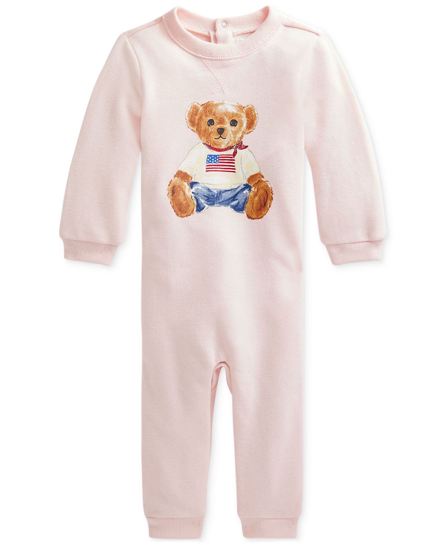 Детский лёгкий флисовый комбинезон Polo Ralph Lauren Polo Bear, цвет: Розовый — фото 1