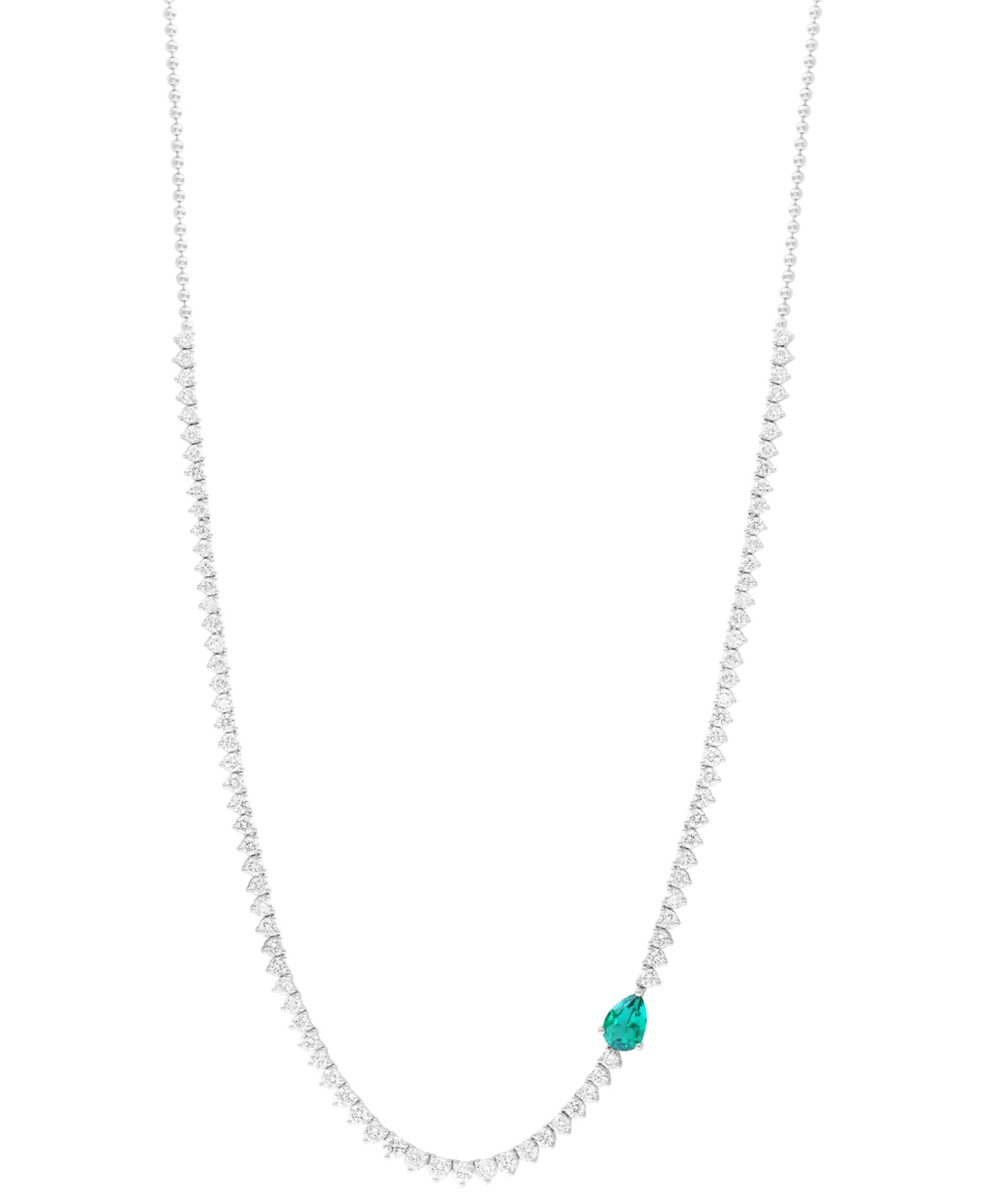Effy Collection Effy Pear-shape Lab Grown Emerald (1/2 Ct. T.w.) & Lab Grown Diamond (3 Ct. T.w.) 18" Tennis Necklac In Emerald
