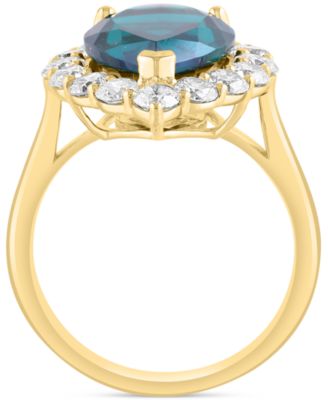 EFFY&reg; Pear-Shape Lab Grown Emerald (4-1/5 ct. t.w.) & Lab Grown Diamond (1-1/3 ct. t.w.) Halo Ring in 14k Yellow Gold (Also in lab-grown Sapphire)