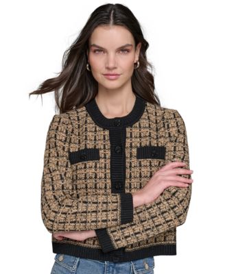 KARL LAGERFELD PARIS - Petite Checkered Cardigan Sweater