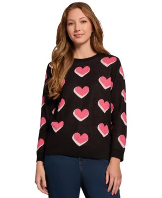 Jones New York - Women's Scatter Heart Crewneck Sweater