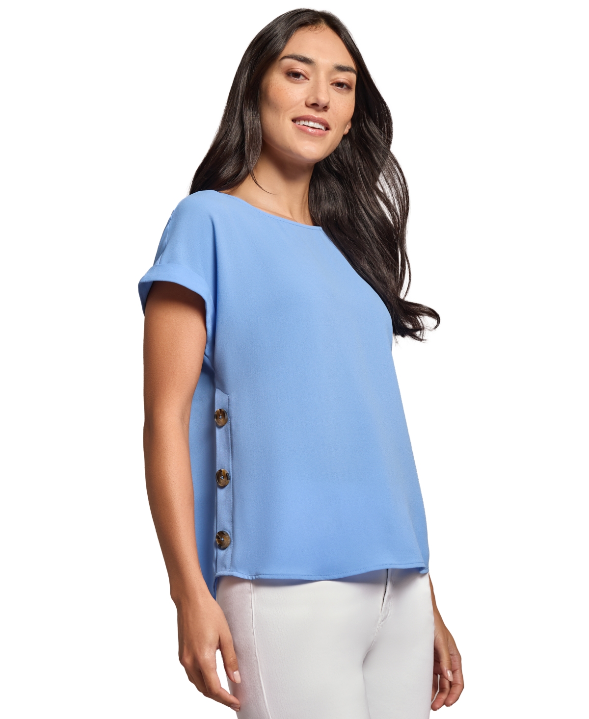 Jones New York Petite Side-Button Cap-Sleeve Top
