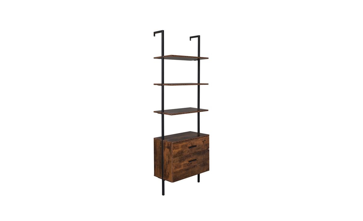 Slickblue Industrial Bookshelf with Wood Drawers & Matte Steel Frame Stylish Storage for Modern Spaces