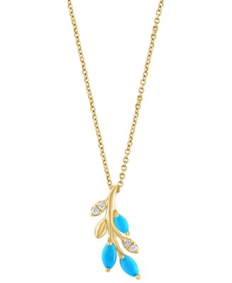 EFFY&reg; Turquoise & Diamond (1/20 ct. t.w) Branch 18" Pendant Necklace in 14k Yellow Gold