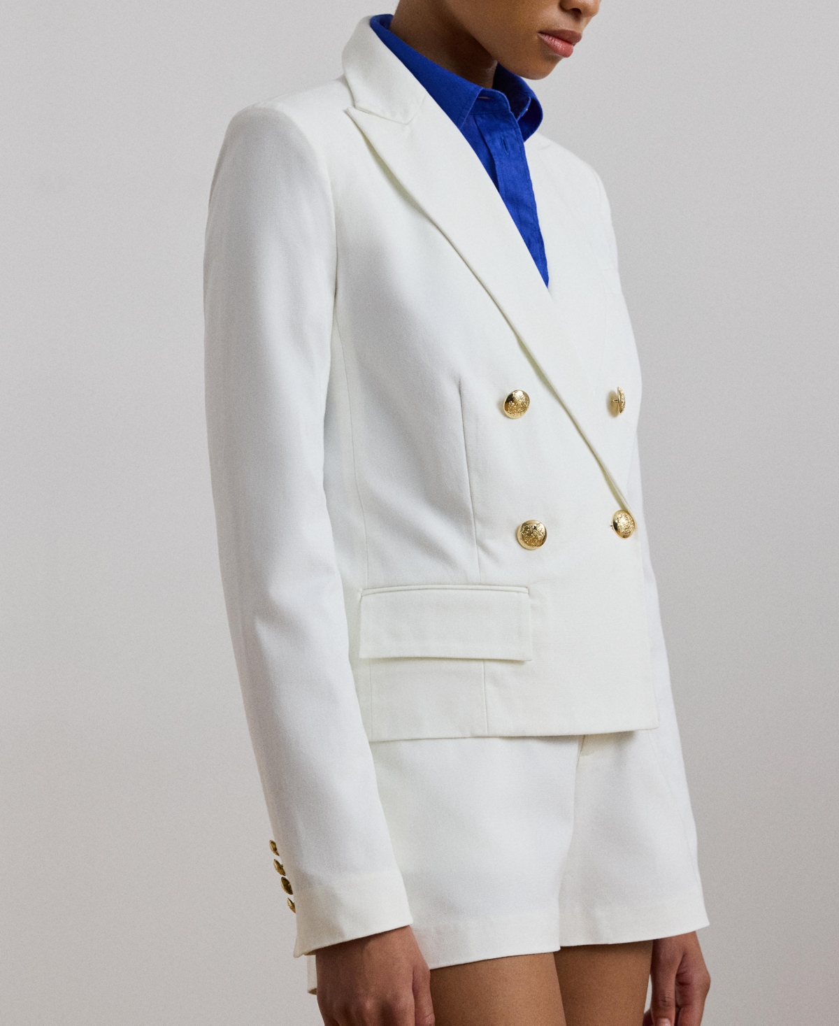 Lauren Ralph Lauren Women's Double-Breasted Canvas Cropped Blazer