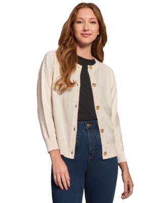 Jones New York - Petite Saddle-Shoulder Cardigan Sweater