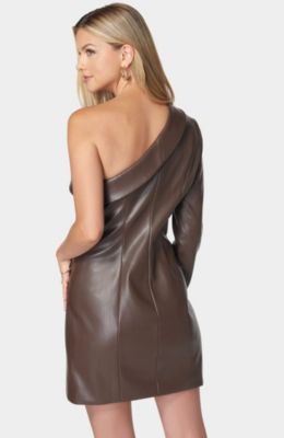 Women's One Shoulder Faux Leather Blazer Dress