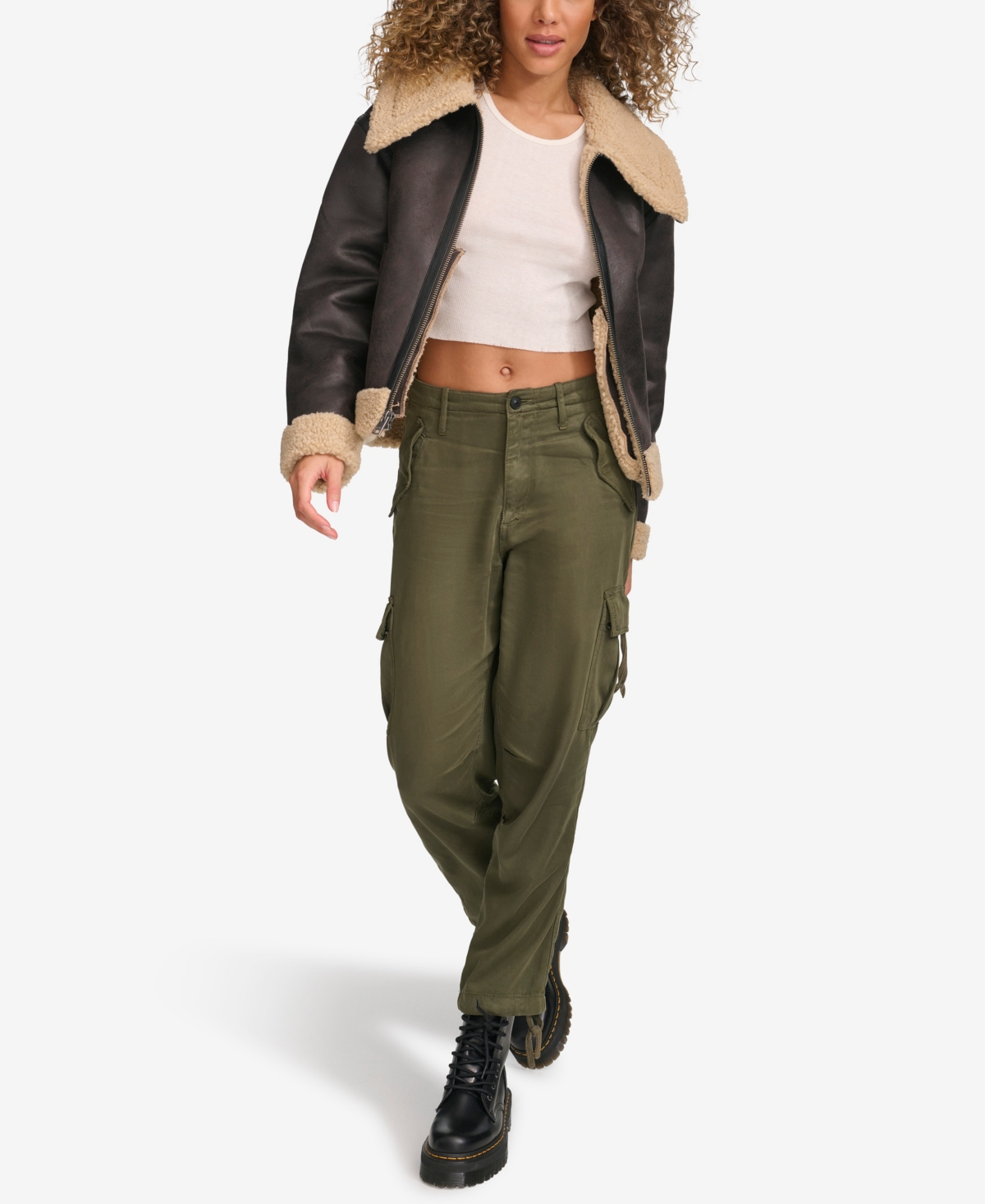 Shop Levi's Women's Faux Shearling Aviator Jacket In Molasses