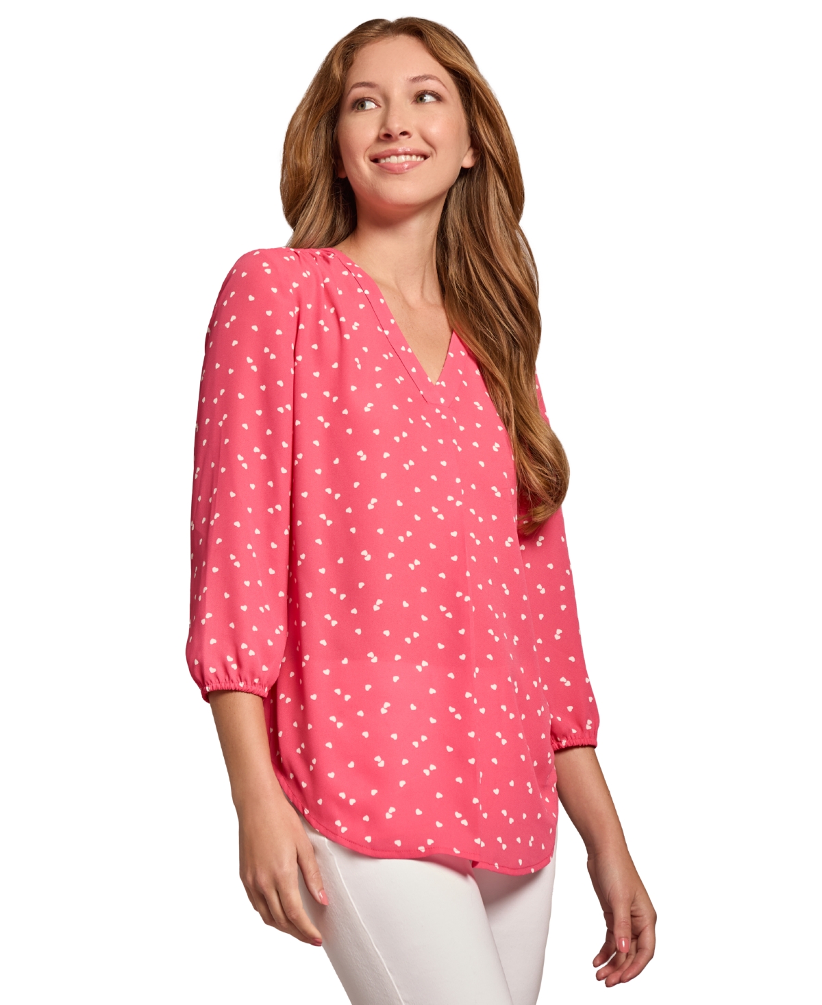 Jones New York Women's Kelly Printed Pleated-Front Blouse -Jones White