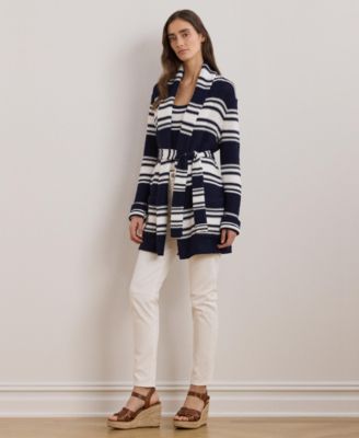 Lauren Ralph Lauren Women's Striped Belted Cotton-Blend Cardigan