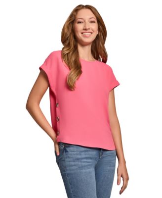 Jones New York - Women's Crepe Button-Accent Short-Sleeve Blouse