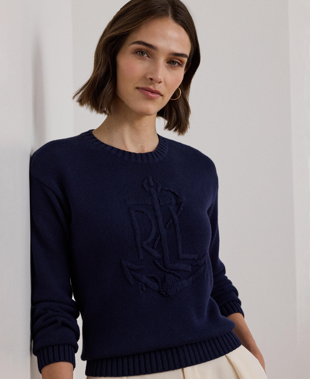 Lauren Ralph Lauren Women's Anchor-Logo Combed Cotton Sweater