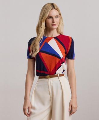 Lauren Ralph Lauren - Women's Print Cotton-Blend Short-Sleeve Sweater