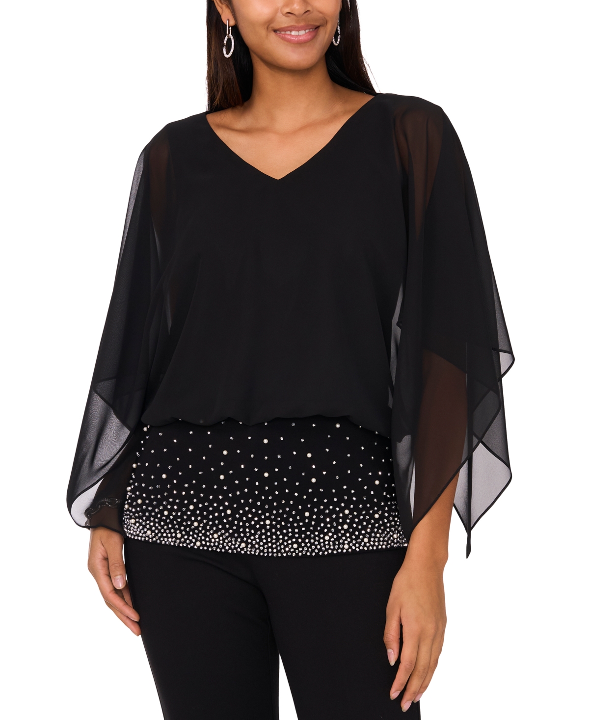 Msk Women's V-neck Dolman-sleeve Top In Blue
