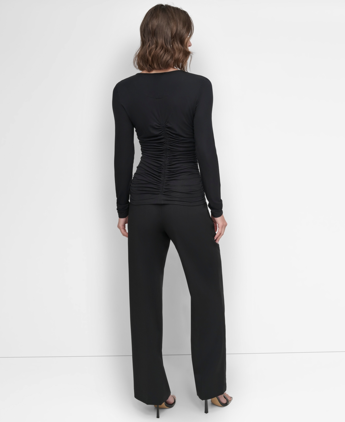 Dkny Women's Ruched Long-Sleeve Crewneck Cropped Top