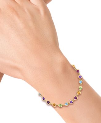 EFFY&reg; Multi-Gemstone Heart Bezel Link Bracelet (5-5/8 ct. t.w.) in 14k Gold
