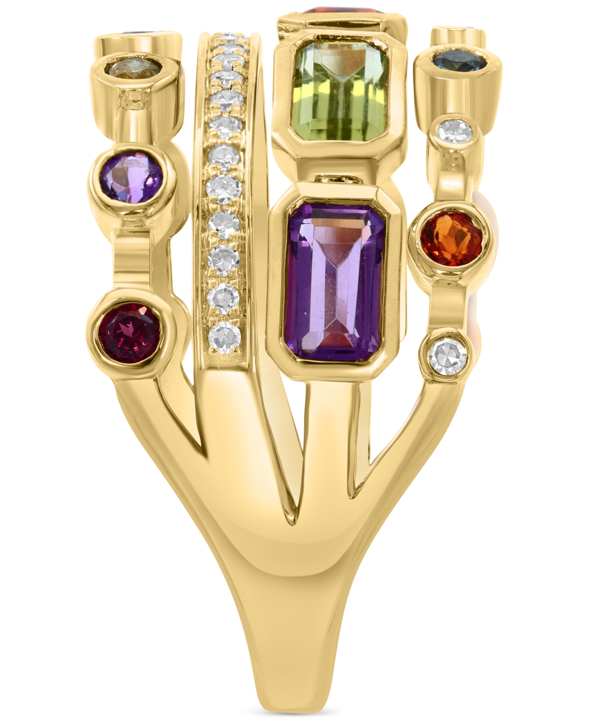 EFFY COLLECTION EFFY MULTI-GEMSTONE (2-1/10 CT. T.W.) & DIAMOND (1/8 CT. T.W.) MULTIROW STATEMENT RING IN 14K GOLD 