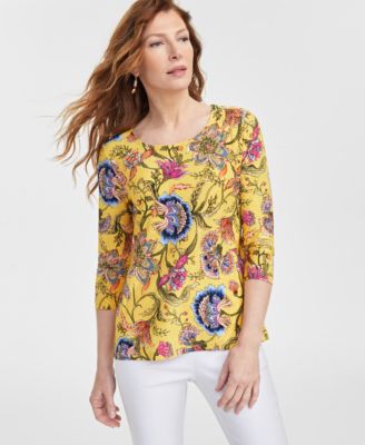 JM Collection - Women's Floral-Print Jacquard Top, Exclusively at Macy's