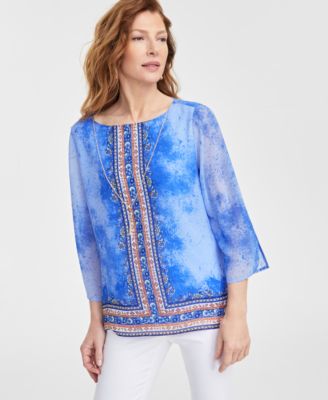 JM Collection - Women's Printed Necklace Top, Exclusively at Macy's