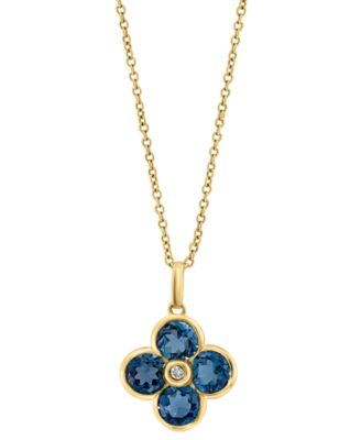 EFFY&reg; London Blue Topaz (2-1/3 ct. t.w.) & Diamond Accent Flower 18" Pendant Necklace in 14k Yellow Gold (Also in Citrine)