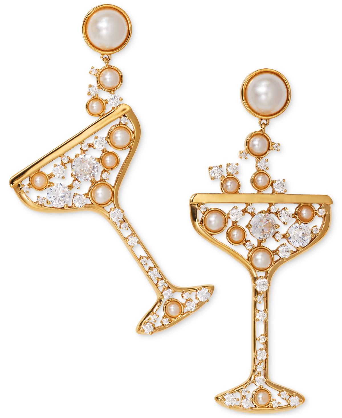 Gold-Tone Imitation Pearl & Cubic Zirconia Bubbly Champagne Drop Earrings - Gold