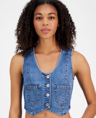 Celebrity Pink Juniors' Cropped Button-Front Denim Vest Macy's